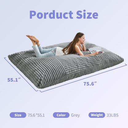 Hobestluk 3 in 1 Bean Bag Chair Giant Bean Bag Chairs Convertible Bean Bag Floor Cushion with Machine Washable Cover, Beanbag Chairs for Adult (Turquoise Grey)