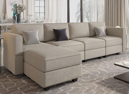 Belffin Modular Sectional Sofa Couch with Reversible Chaise Velvet L Shaped Couch with Storage 4-seat Convertible Sofa Grey…