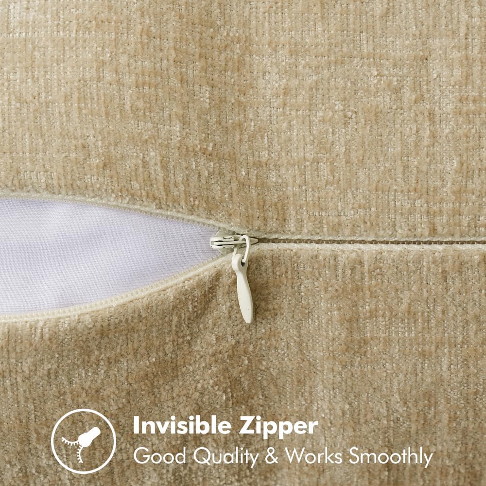 MIULEE Pack of 2 Couch Throw Pillow Covers 22x22 Inch Beige Farmhouse Decorative Pillow Covers with Stitched Edge Soft Chenille Solid Dyed Spring Pillow Covers for Sofa Bed Living Room