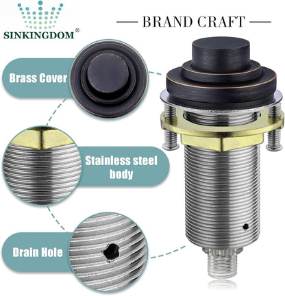 SinkTop Air Switch Kit (Long Full Brass Button) for Disposal, Dual Outlet, (Oil Rubbed Bronze)