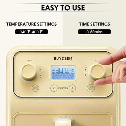 BUYDEEM F51 8-in-1 Air Fryer 4.2QT, Retro Countertop Airfryer Oven with Visible Window, Shake Reminder, One-touch Control with LCD Display, Mellow Yellow