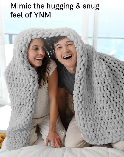 YnM Chunky Throw Blanket, Hand Knitted with Chenille Yarn, Skin Friendly, Ventilated and Breathable, Machine Washable, Home Décor Piece for Couch, Sofa and Bed (Glacier Grey, 60x80 Inch)