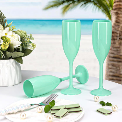XUWAIDSGN Acrylic Champagne Flutes Toasting Glasses Unbreakable Mimosa Bar Reusable Wine Glasses Vintage Champagne Flutes Stemmed Drinking Cups 5.4 OZ for Christmas Birthday (10, Mint Green)