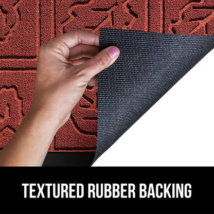 GORILLA GRIP 100% Waterproof All-Season WeatherMax Doormat 35x23, US Designed Natural Rubber, Stain and Fade Resistant, Low Profile Indoor Outdoor Door Mats, Easy Clean Patio Mat, Burgundy Leaves