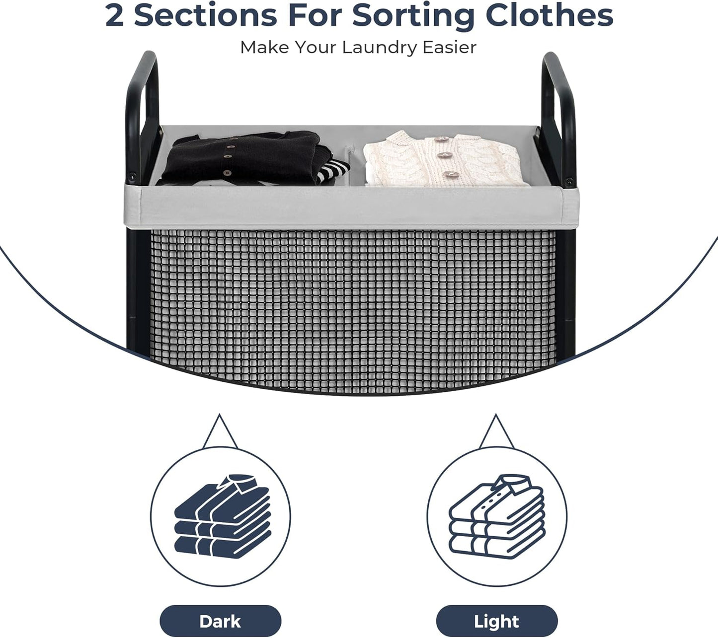 STO STO Laundry Hamper 2 Section, 100L Rolling Laundry Sorter Cart with Removable and Washable Liner Bag, Rolling Clothes Hamper with Metal Handle for Laundry Room and Bedroom, Gray