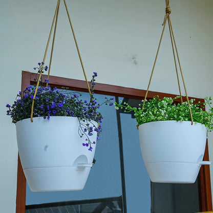 8 inch Hanging Planters, 2 Pack Self Watering Hanging Pots with 20oZ Deep Reservoir for Indoor Outdoor Plants Flowers, White