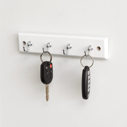 Wall-Mounted Key Hanger for Wall (White), by Home Basics | Includes 4 Key Hooks | MDF and Steel Key
