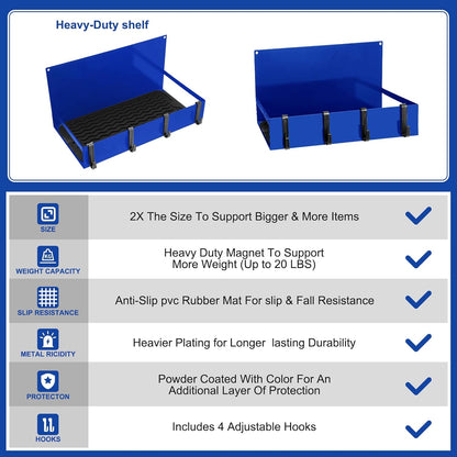 3 Pack Magnet Garage Organizer Magnetic Spice Rack for Refrigerator 20 lb Capacity Shelf Hanging Heavy Duty Magnetic Fridge Side for Organize Garage Tools(Blue)