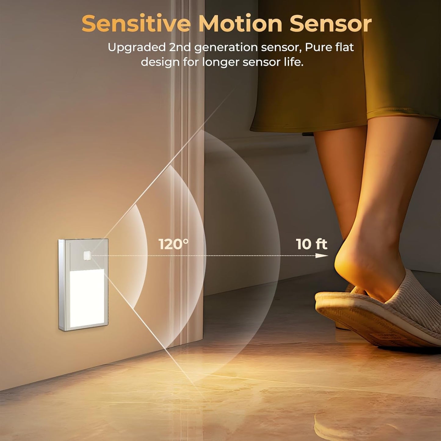 VST Motion Sensor Night Light, Rechargeable Battery Powered Led Light with Magnetic Suck Installation for Bedroom Hallway Stair Nursery Kids Room (2.68 inch 3000K 3Pack Silver)