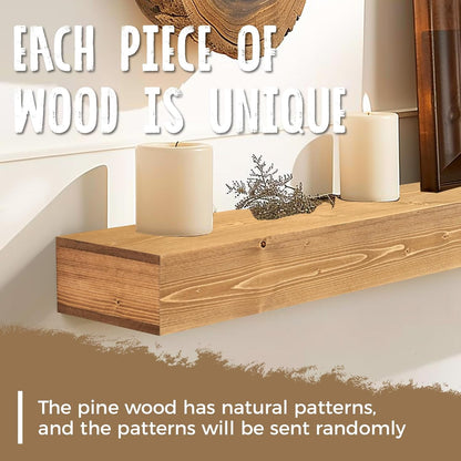 48x8x3 Fireplace Mantel - Handcrafted Hollow Rustic Solid Wood Wall Mounted Floating Shelf with Invisible Heavy Duty Wood Bracket (Natural Wood)