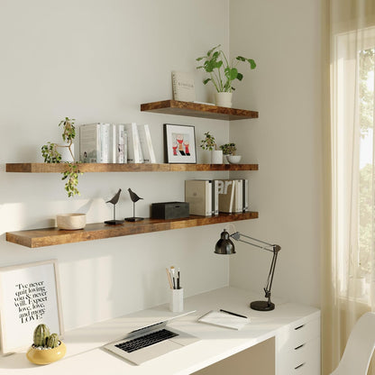 Large Floating Shelves for Wall Set of 1 Wooden Wall Shelves V Room Decor Long Shelf with Invisible Wall Mount Bracket for Bedroom Kitchen Living Room Rustic Brown