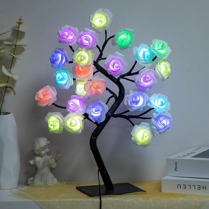 2 Pieces 18 Colors Rose Tree Lamp - Multicolor LED Rose Flower Night Light Pink Flower Lamp Rose Lamp Tabletop Bonsai Tree for Wedding Valentine's Day Decorations Wedding Girls Party Bedroom