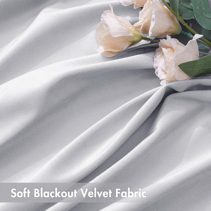 MIULEE Greyish White Velvet Curtains Thermal Insulated Blackout Curtain Drapes for Bedroom Living Room Darkening 90 Inches Long Curtains Panels Rod Pocket Set of 2