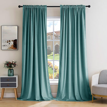 MIULEE Teal Velvet Curtains Thermal Insulated Blackout Curtain Drapes for Bedroom Living Room Darkening 108 Inches Long Curtains Panels Rod Pocket Set of 2