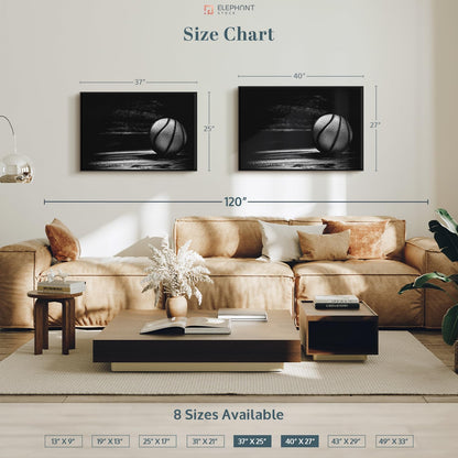 ElephantStock Basketball Wall Art - Horizontal Framed Canvas - 1-Piece Hallway Wall Decor - Photography sports Canvas Print - Black and Gray Decor for Wall - 37" X 25"