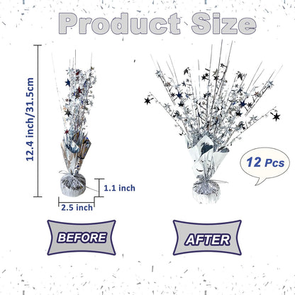 12 Pack Metallic Foil Spray Centerpiece Star Table Decoration Burst Table Centerpieces for Birthday Wedding Anniversary Graduation Holiday Party Supplies Decor, Silver