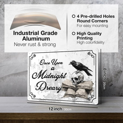 Heuhuww Vintage Gothic Wall Decor-Once Upon A Midnight Dreary Gothic Metal Sign for Home Room,The Raven, Literary Gift 8"x12"(H28)