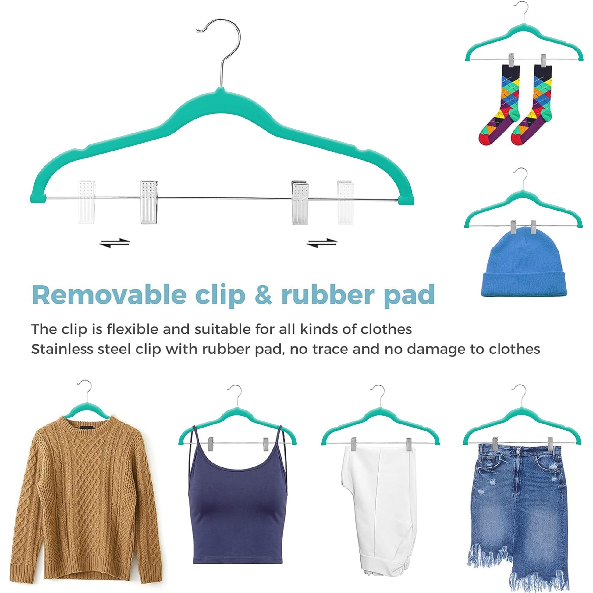 VECELO 20 Pack Velvet Clothes Hangers with Adjustable Clips,Heavy-Duty Non Slip & Space-Saving with