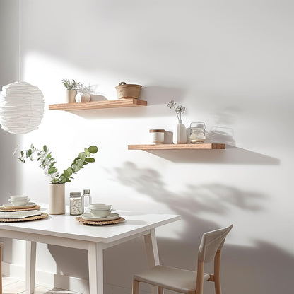 Wood Floating Shelves for Wall Decor, Rustic Wall Shelves for Bedroom Bathroom Kitchen Living Room, Set of 6 Light Walnut