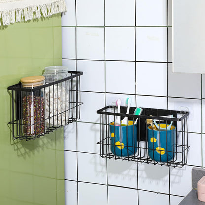 3 Pcs Magnetic or Adhesive Refrigerator Organizer Magnetic Baskets Kitchen Holder for Refrigerator Metal Shelf Rack Storage with 2 Types of Installation(Black)