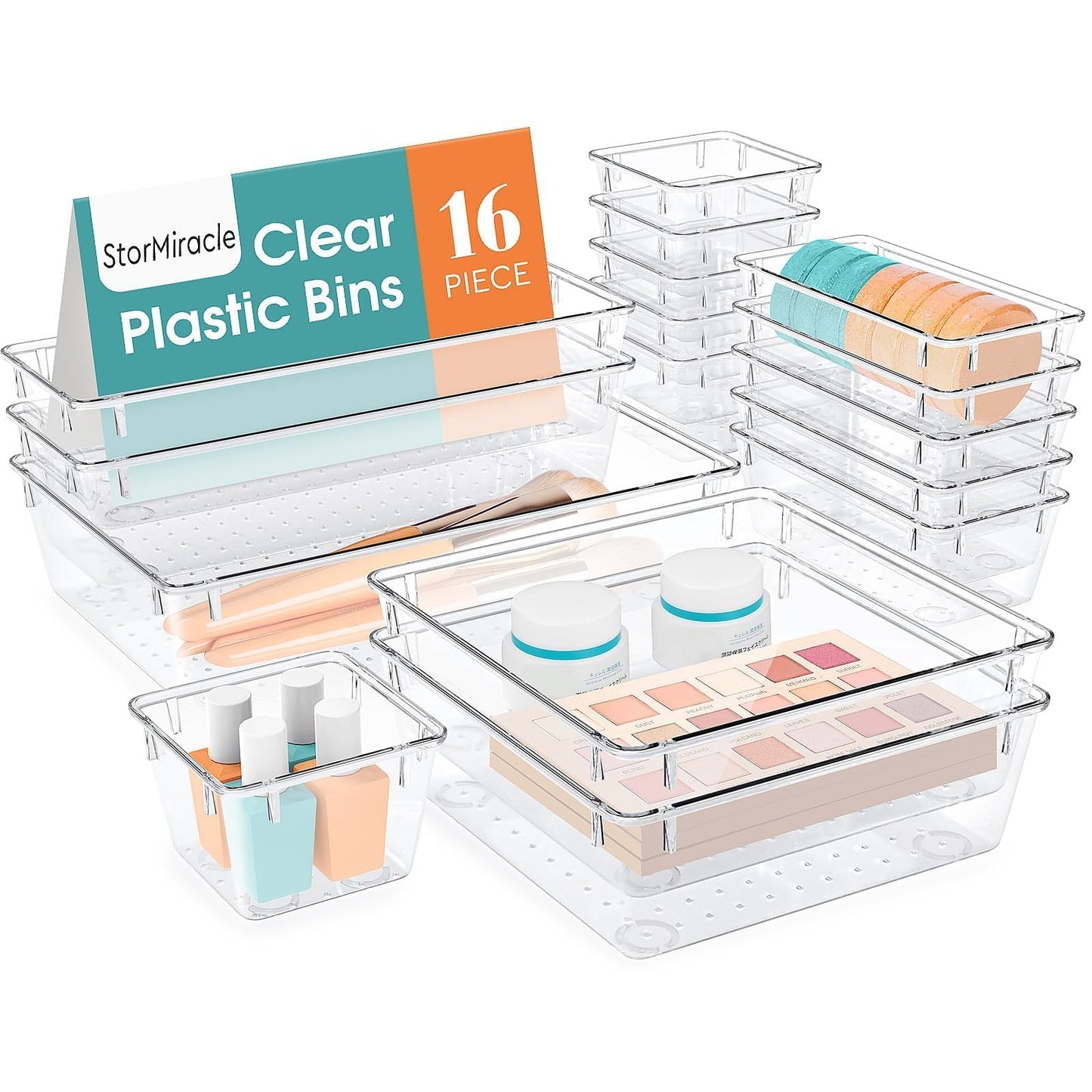 16 PCS Drawer Organizer Set, 5 Size Bathroom and kitchen organizer Trays