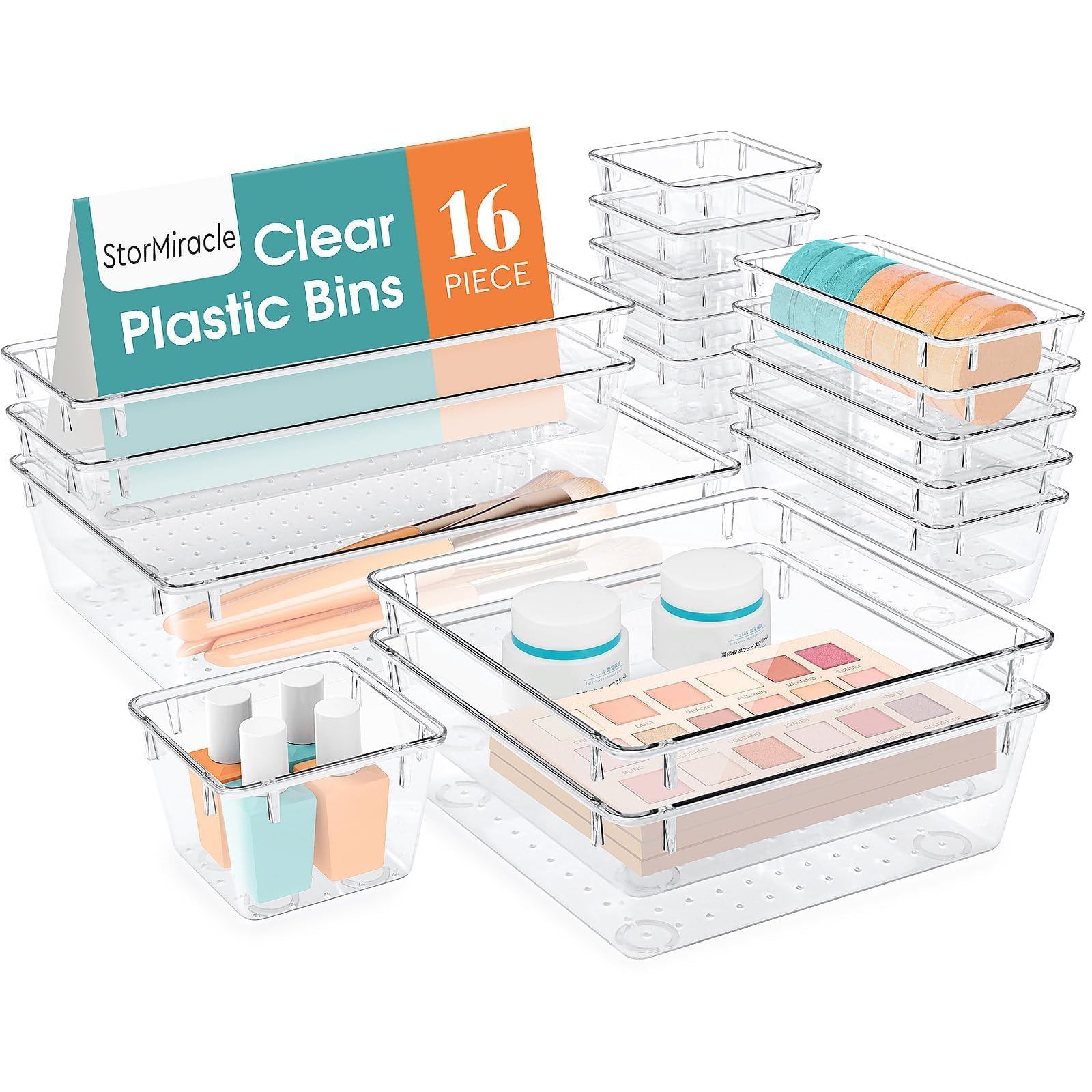 16 PCS Drawer Organizer Set, 5 Size Bathroom and kitchen organizer Trays