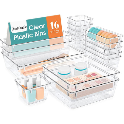 16 PCS Drawer Organizer Set, 5 Size Bathroom and kitchen organizer Trays