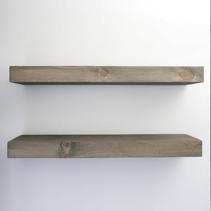 Modern Floating Shelves 3 Inches Thick for Wall, Wide Shelves for Kitchen, Living Room, Bedroom, and Bathroom, Natural Pine Wood, Rustic Wooden Shelf, (Set of 2) (Aged Barrel, 48Lx3Hx6D)