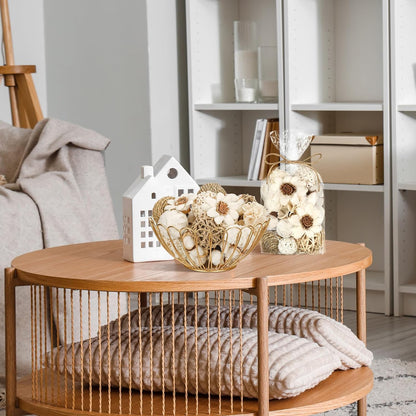 Riceshoot 2 Pack Decorative Balls Potpourri Bowl Filler Decor Natural Vase Bowl Filler Assorted Spherical Rattan Twigs Wicker Balls Cotton for Home Centerpiece(White)