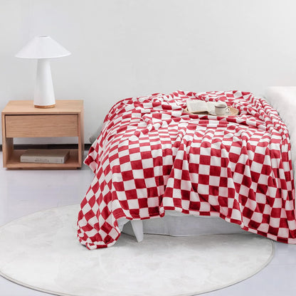 LOMAO Throw Blankets Flannel Blanket with Checkerboard Grid Pattern Soft Throw Blanket for Couch, Bed, Sofa Luxurious Warm and Cozy for All Seasons (Red, 60"x80")