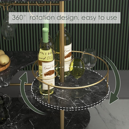 Black Bar Carts with 4-Tier Storage Shelves, Mobile Bar Serving Cart with Wine Rack and Glass Holder, for The Home, Kitchen, Living Room, Dining Room