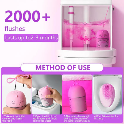 Toilet Bowl Cleaner-Cute Dinosaur-Shaped Toilet Bowl Cleaner Bottle Automatic Bathroom Toilet Tank Cleaner Easy-To-Use Septic Safe Toilet Cleaner in Bottle with Peach Scent (1, pink)