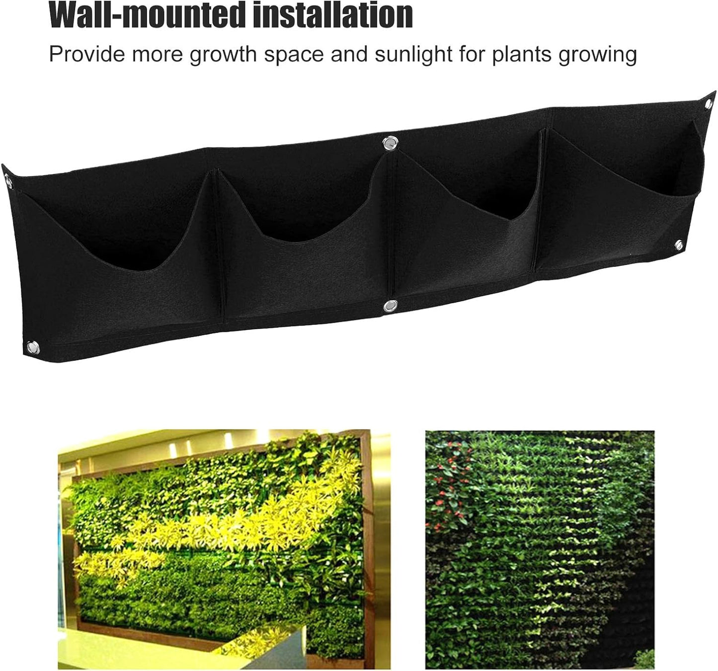 4Pcs 4 Pocket Felt Vertical Wall Garden Planter Plant Grow Bag Reusable Wall Mounted Planting Growing Bag for Flower Vegetable(Black)