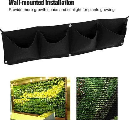Atyhao Vertical Hanging Outdoor Wall Planter 4Pcs 4 Pocket Plant Grow Bag Wall Mounted Reusable Degradable Felt Garden Planter Herbs, Succulents Artificial Pl or Flowers. (Black)