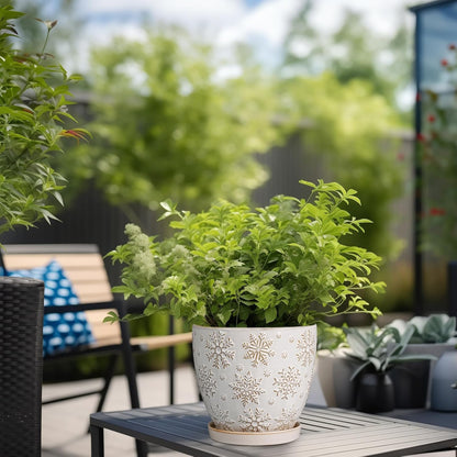 6.9 Inch Plant Pot with Drainage Hole and Saucer Ceramic Planter for Indoor Plant Flower Pot for Orchid Succulents Plants White