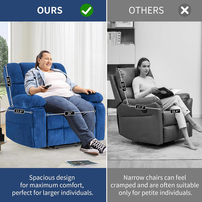 Dual Motor Power Lift Recliner Chair with Adjustable Headrest, Extended Footrest for Elderly,Oversized Recliner with Massage and Heat,USB Port,Type C,Cup Holders,Hidden Storage Box,Navy Blue