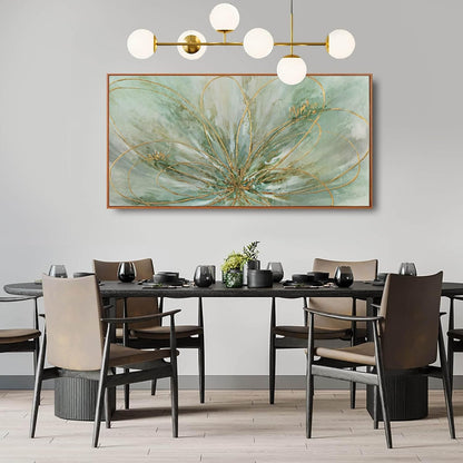 YJYart Green Abstract Canvas Artwork Flowers Wall Decor for Office Line Art Painting 24"x 48" Pictures for Bedroom Dining Room Neutral Wall Art