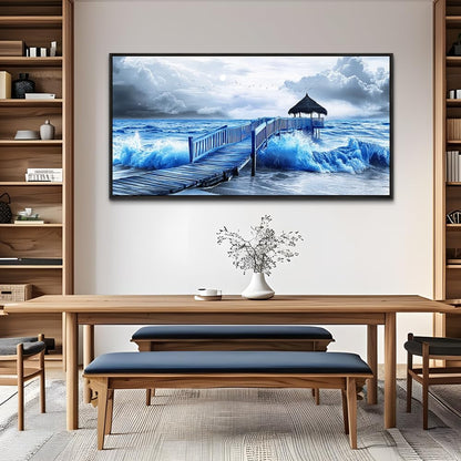 ZUITINGHUA Black Framed Canvas Wall Art For Living Room Large Wall Decor For Office Bedroom Decoration Ocean Landscape Pictures Black And White Paintings Artwork Mural Aesthetic Home Decor 30x60 In