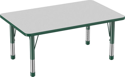 FDP Rectangle Activity School and Classroom Kids Table (30 x 48 inch), Chunky Toddler Legs, Adjustable Height 15-24 inches - Gray Top and Green Edge