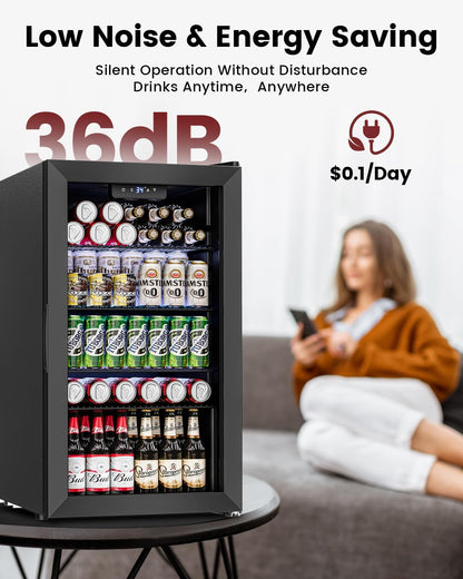 Wine Cooler Refrigerator - 26 Bottle 126 Can Mini Wine Fridge with Glass Door for Beer Soda Water Drink, Small Wine Cellar Beverage Refrigerator for Bedroom Office Home Bar Dorm, 3.2 Cu.Ft