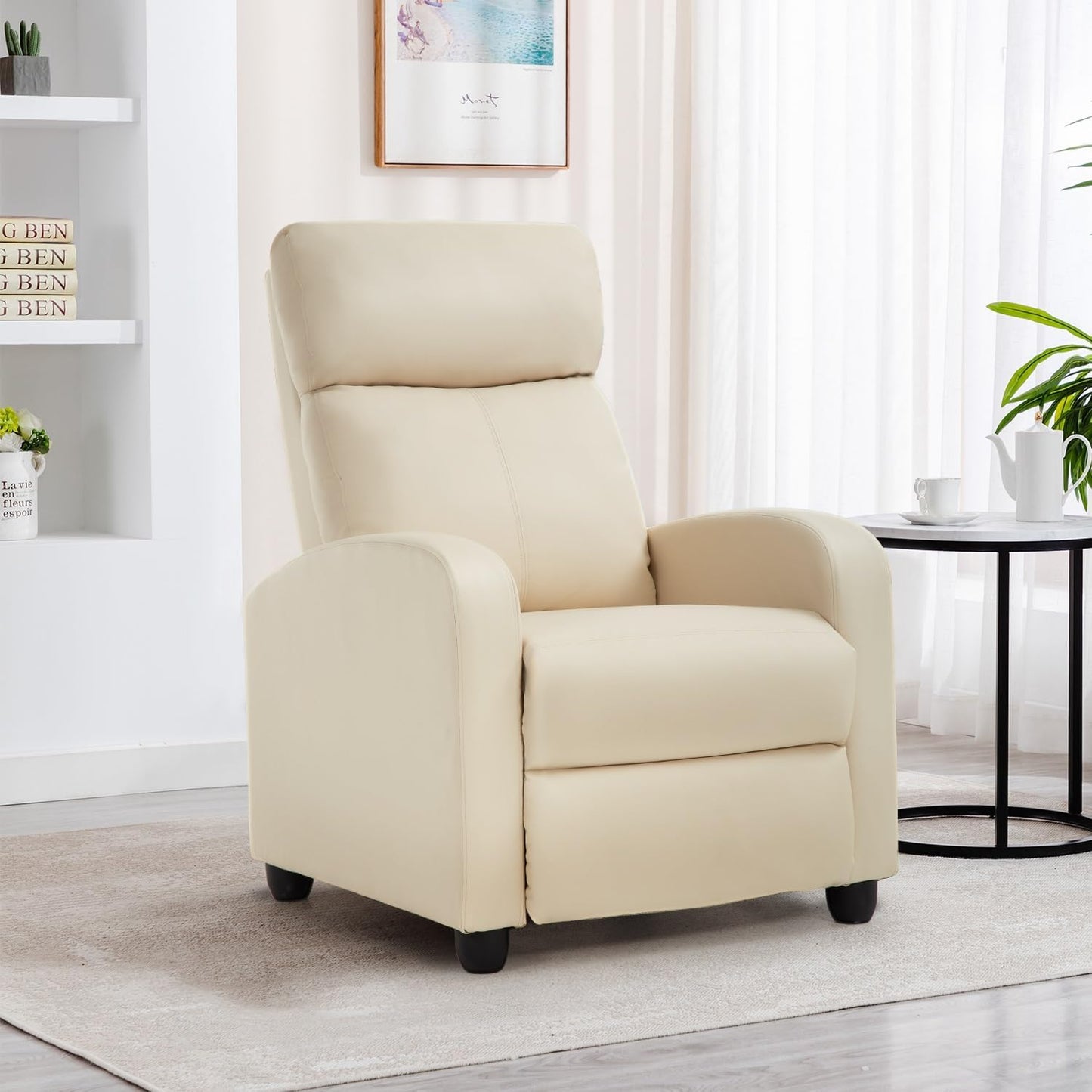 BestMassage | Recliner Chair | No Massage Function | Pu Beige | with Lumbar Support, Adjustable Push Back, Wide Armrests, Footrest & Padded Seat | Easy Assembly | for Living Room, Home Theatre
