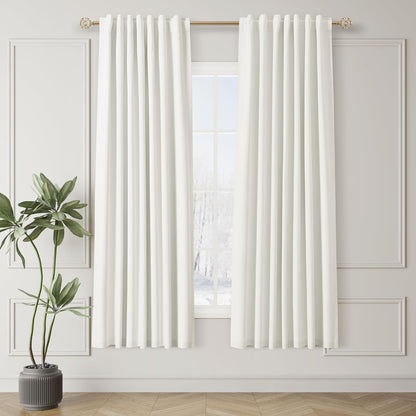 Ivory White Black Out Curtains 72 Inch Long for Bedroom Window Room Darkening Full Light Blocking Curtains Back Tab Neutral Elegant Off White Blackout Curtain Thermal Insulated Linen Drapes 52x72