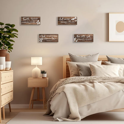 FENCORDAR 4 Pieces Brown Wall Decor Bible Verses Bathroom Decor Wooden Farmhouse Office Christian Wall Art Religious Art for Women Office Home Bedroom Living Room Decor(Brown 10x4)