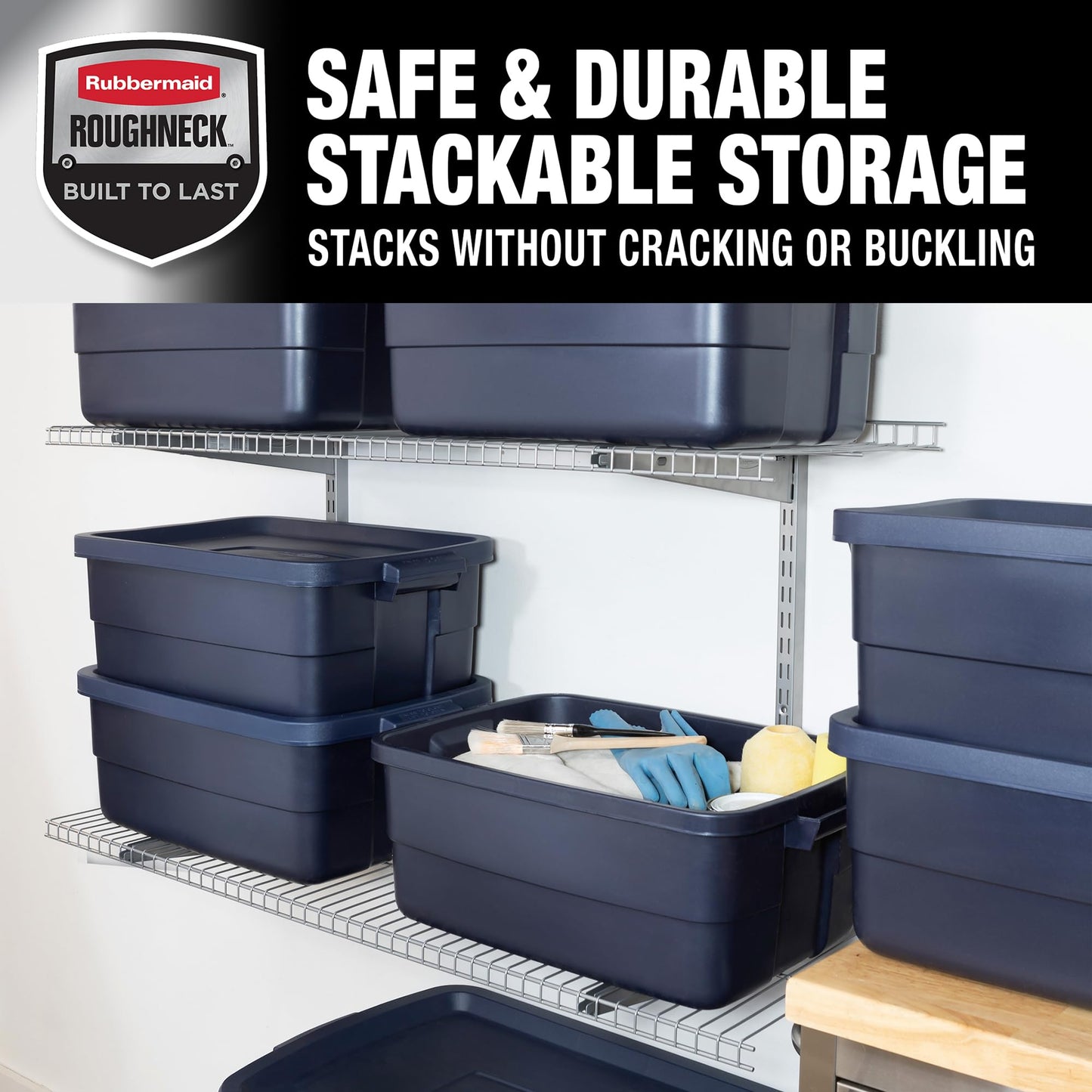 Rubbermaid Roughneck Tote 10 Gal, 8 Pack, Made in USA, Dark Indigo Metallic, Rugged Plastic