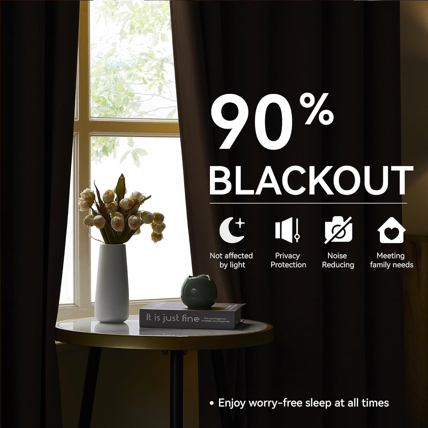 KangBang Chocolate Brown Blackout Curtains 90 Inches Long for Bedroom, Pinch Pleated Thermal Privacy Assured Draperies for Living Room Kitchen with Hooks,40”Wx90”L,2 Panels