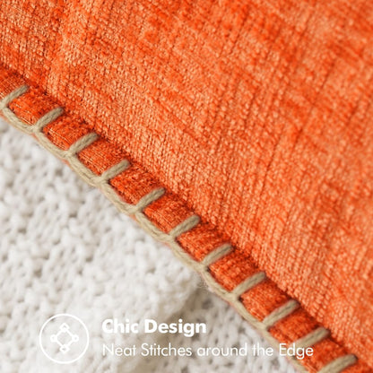 MIULEE Pack of 2 Fall Couch Throw Pillow Covers 18x18 Inch Bright Orange Farmhouse Decorative Pillow Covers with Stitched Edge Soft Chenille Solid Dyed Pillow Covers for Sofa Bed Living Room