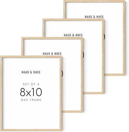 HAUS AND HUES 8"x10" Beige Oak Wood Picture Frame Set of 4-8x10 Wood Picture Frame, 8x10 Frames 4 Pack, 8x10 Poster Frame, 8x10 Frame Wood, 8 by 10 Picture Frames, Set of 4 Frames 8x10 Frame Only