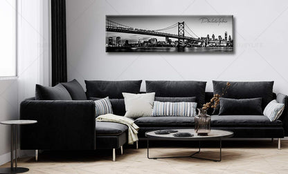 DJSYLIFE- Philadelphia Skyline Wall Art,Black and White Stretched Canvas Wall Art Prints for Bedroom or Office Decoration, Ready to Hang 13.8"x47.3"