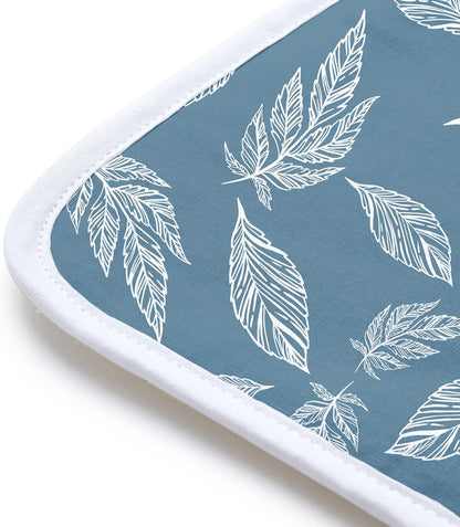 Encasa XO Ironing Mat/Pad (Small 28"x20") with 3mm Padding & Silicone Iron Rest for Steam Pressing on Tabletop or Bed - Heat Resistant, Portable, Quilting & Travel Blanket - Big Leaves Blue