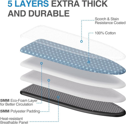 APEXCHASER Ironing Board with Iron Rest, Compact and Space Saver Iron Board, Extra Thick Cover, Height Adjustable, Wall Mount & Closet Hanger 13x43 Yellow